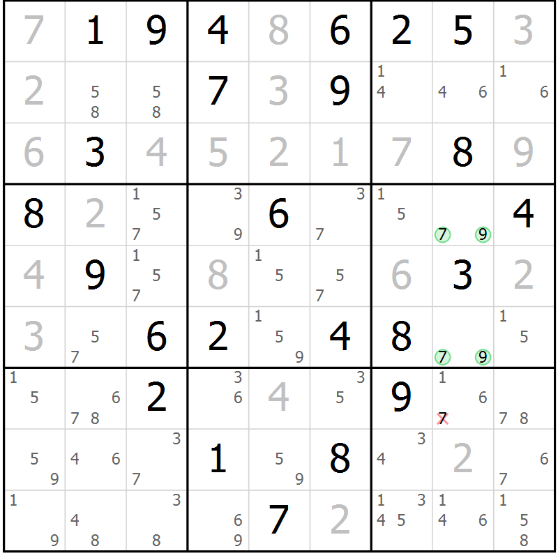 Position des candidats pour la solution de la Gr 63 page 66 du magazine de sudoku Sudoku Suprême n° 037