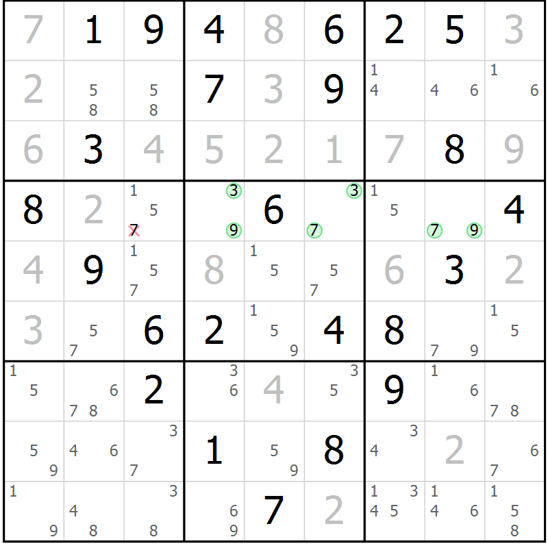 Position des candidats pour la solution de la Gr 63 page 66 du magazine de sudoku Sudoku Suprême n° 037