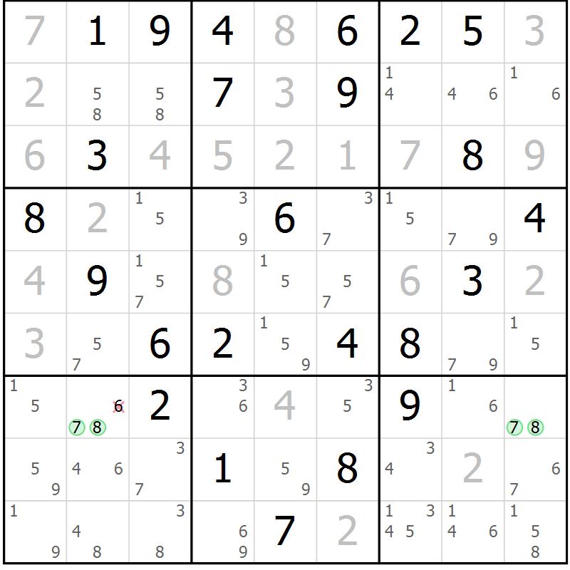 Position des candidats pour la solution de la Gr 63 page 66 du magazine de sudoku Sudoku Suprême n° 037