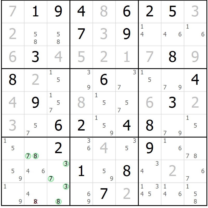 Position des candidats pour la solution de la Gr 63 page 66 du magazine de sudoku Sudoku Suprême n° 037