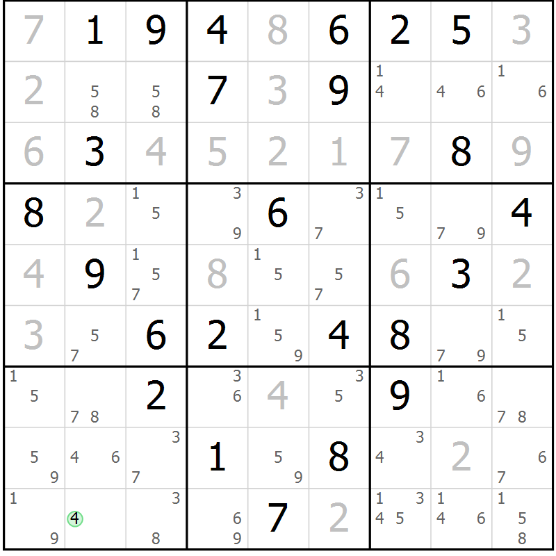 Position des candidats pour la solution de la Gr 63 page 66 du magazine de sudoku Sudoku Suprême n° 037
