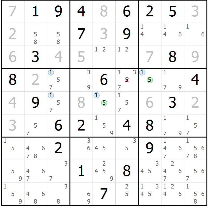 Position des candidats pour la solution de la Gr 63 page 66 du magazine de sudoku Sudoku Suprême n° 037