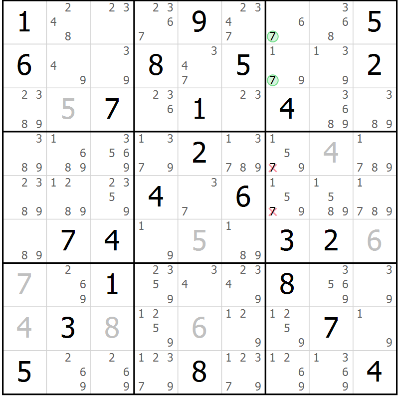 Position des candidats pour la solution de la Gr 64 page 67 du magazine de sudoku Sudoku Suprême n° 037