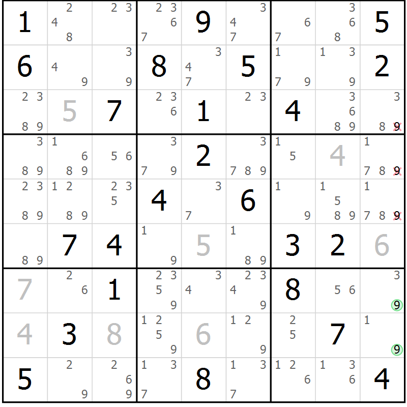 Position des candidats pour la solution de la Gr 64 page 67 du magazine de sudoku Sudoku Suprême n° 037