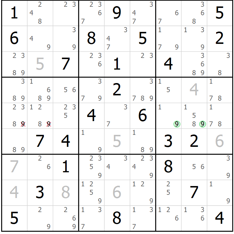 Position des candidats pour la solution de la Gr 64 page 67 du magazine de sudoku Sudoku Suprême n° 037