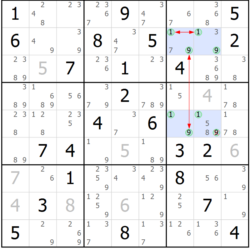 Position des candidats pour la solution de la Gr 64 page 67 du magazine de sudoku Sudoku Suprême n° 037