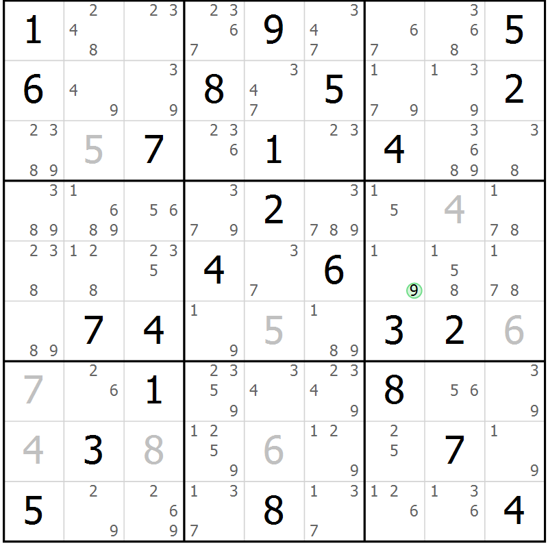 Position des candidats pour la solution de la Gr 64 page 67 du magazine de sudoku Sudoku Suprême n° 037