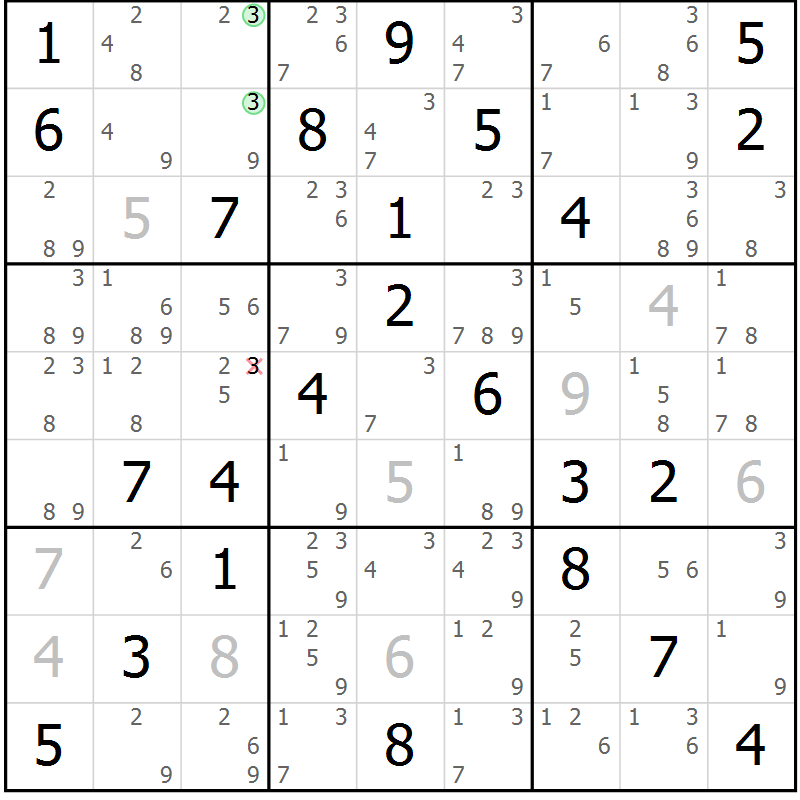 Position des candidats pour la solution de la Gr 64 page 67 du magazine de sudoku Sudoku Suprême n° 037
