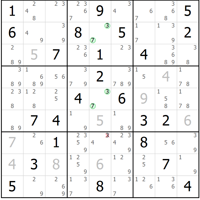 Position des candidats pour la solution de la Gr 64 page 67 du magazine de sudoku Sudoku Suprême n° 037