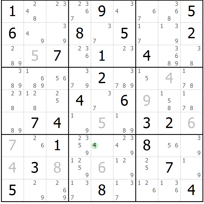 Position des candidats pour la solution de la Gr 64 page 67 du magazine de sudoku Sudoku Suprême n° 037
