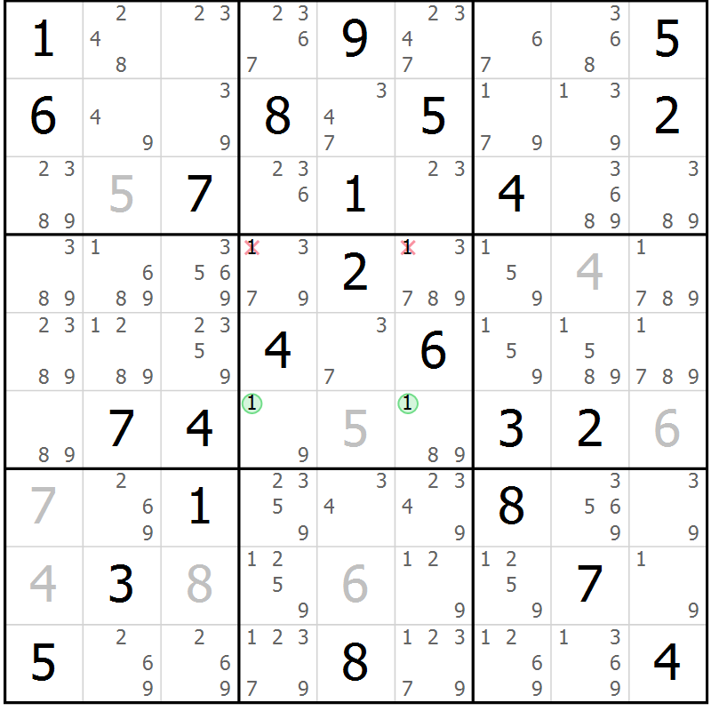Position des candidats pour la solution de la Gr 64 page 67 du magazine de sudoku Sudoku Suprême n° 037