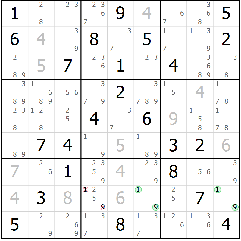 Position des candidats pour la solution de la Gr 64 page 67 du magazine de sudoku Sudoku Suprême n° 037