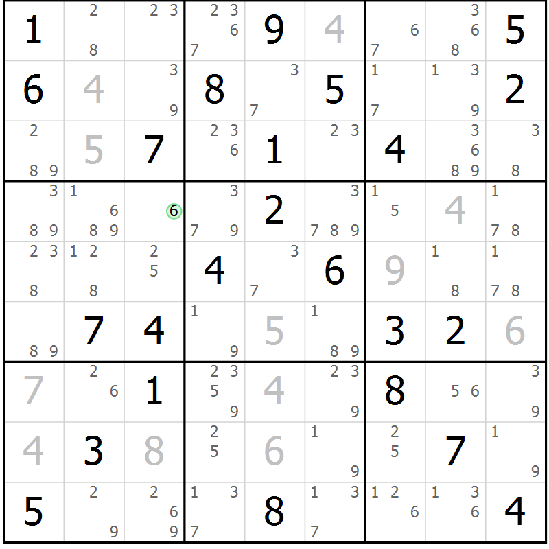 Position des candidats pour la solution de la Gr 64 page 67 du magazine de sudoku Sudoku Suprême n° 037
