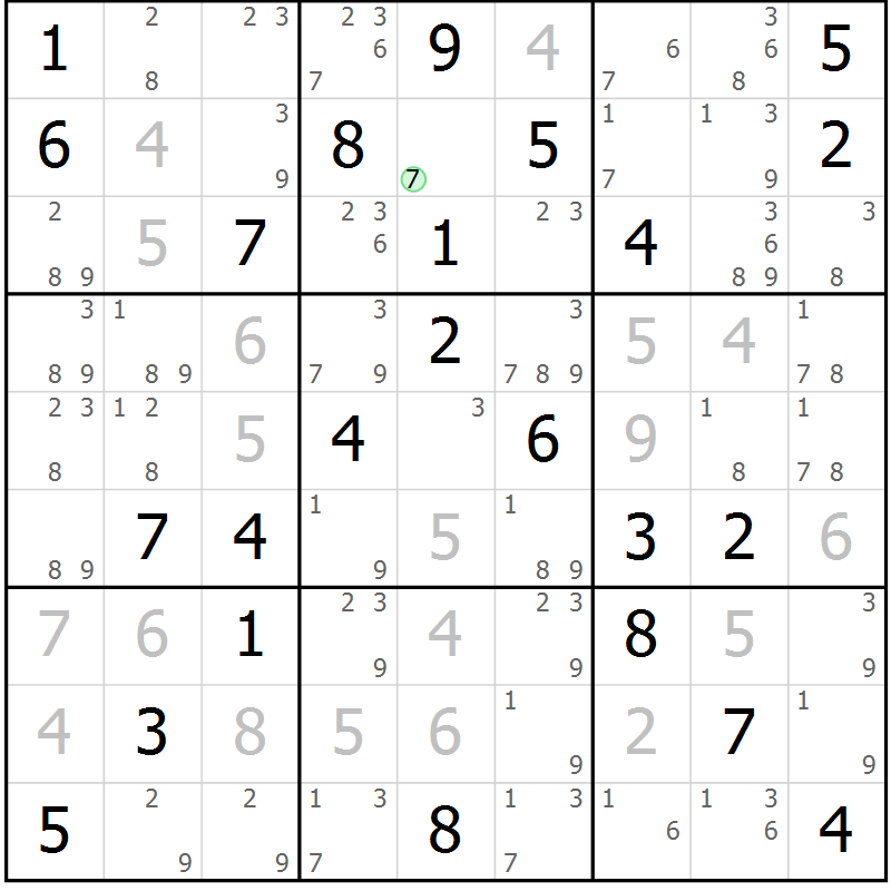 Position des candidats pour la solution de la Gr 64 page 67 du magazine de sudoku Sudoku Suprême n° 037