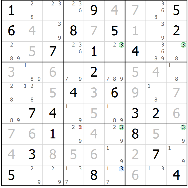 Position des candidats pour la solution de la Gr 64 page 67 du magazine de sudoku Sudoku Suprême n° 037