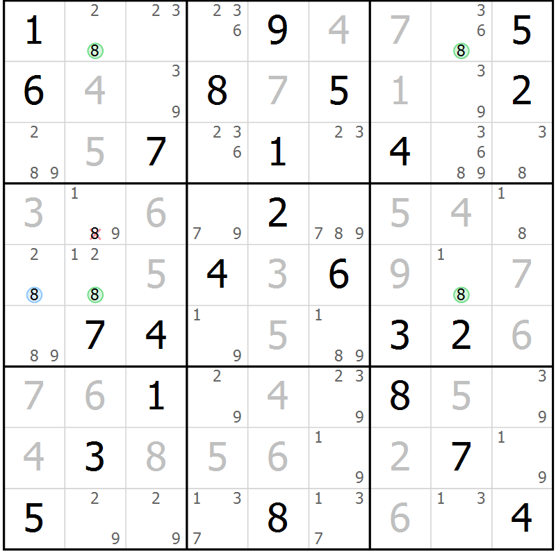 Position des candidats pour la solution de la Gr 64 page 67 du magazine de sudoku Sudoku Suprême n° 037