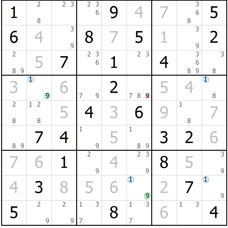 Position des candidats pour la solution de la Gr 64 page 67 du magazine de sudoku Sudoku Suprême n° 037