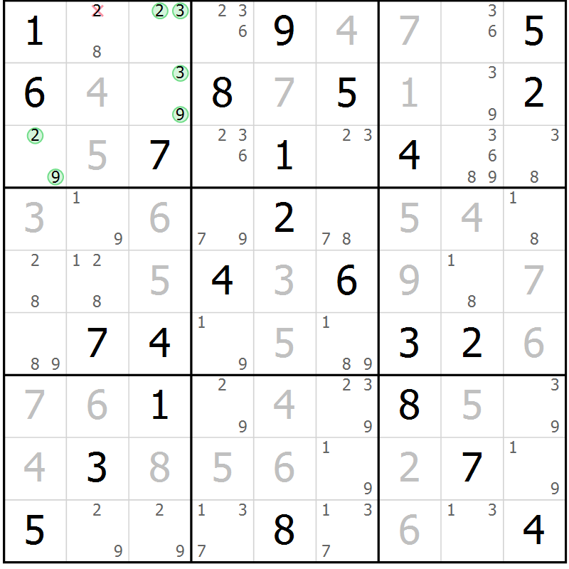 Position des candidats pour la solution de la Gr 64 page 67 du magazine de sudoku Sudoku Suprême n° 037