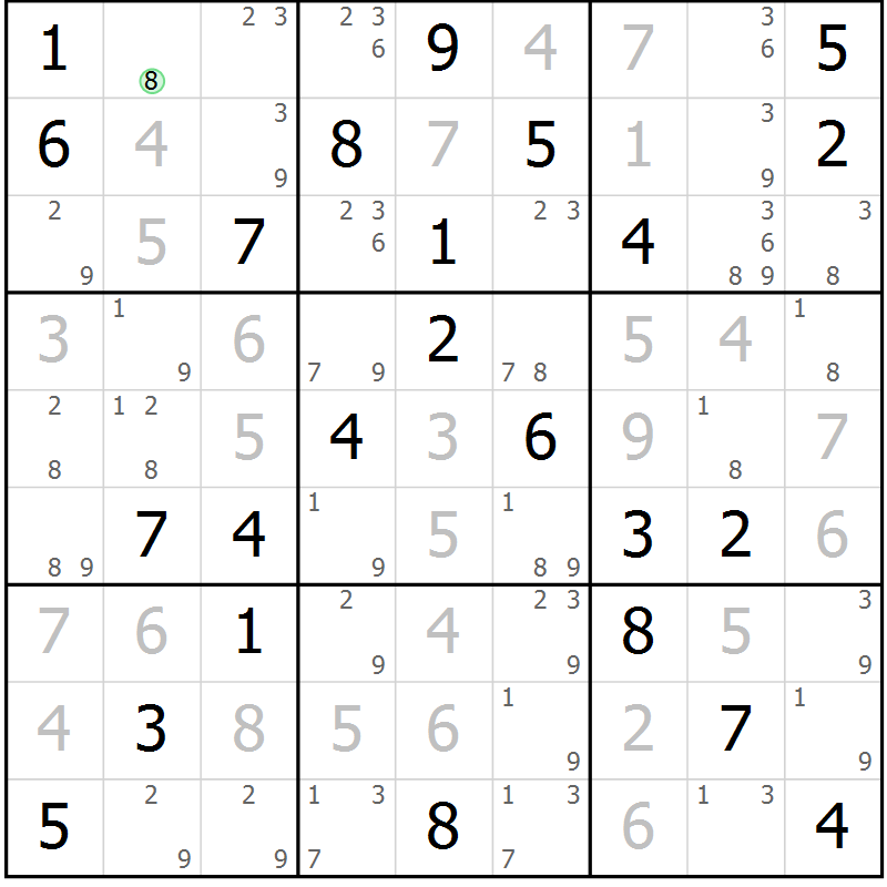 Position des candidats pour la solution de la Gr 64 page 67 du magazine de sudoku Sudoku Suprême n° 037