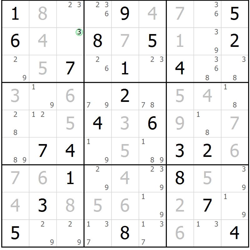 Position des candidats pour la solution de la Gr 64 page 67 du magazine de sudoku Sudoku Suprême n° 037