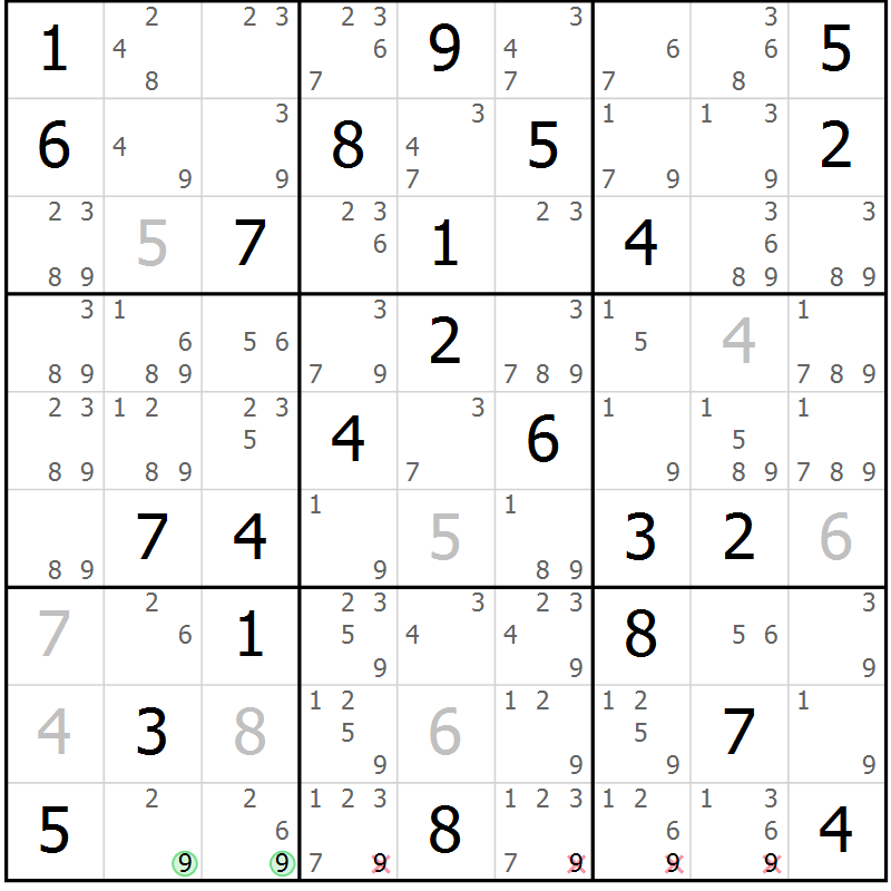 Position des candidats pour la solution de la Gr 64 page 67 du magazine de sudoku Sudoku Suprême n° 037
