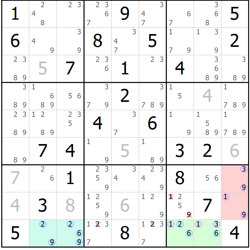 Position des candidats pour la solution de la Gr 64 page 67 du magazine de sudoku Sudoku Suprême n° 037