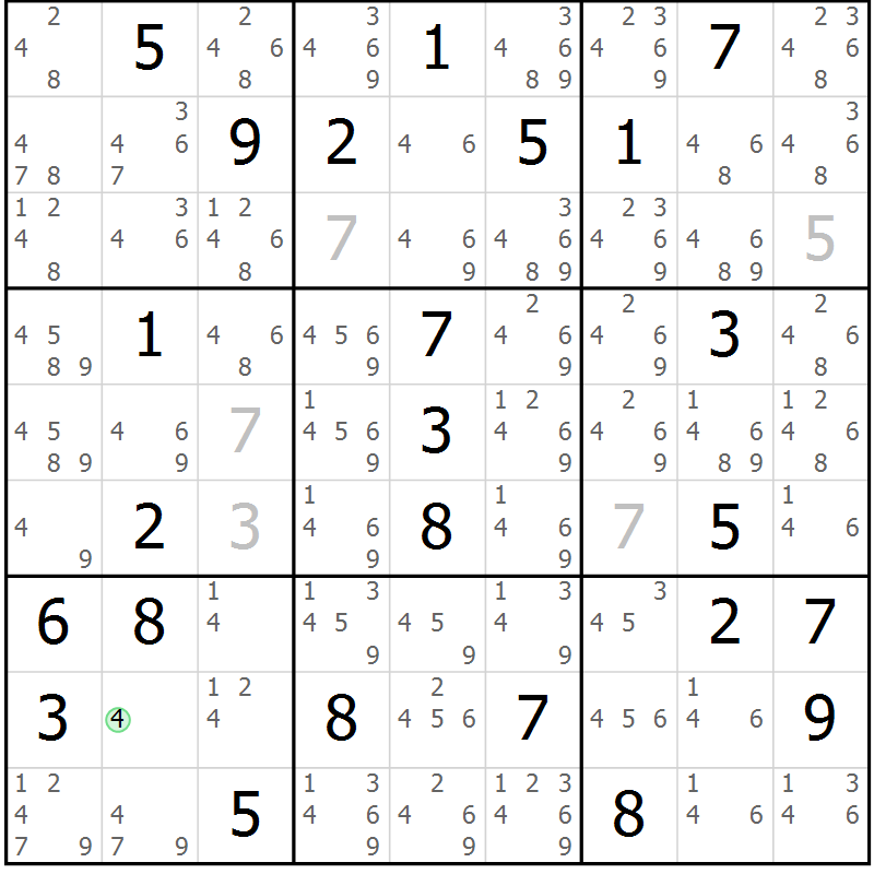 Position des candidats pour la solution de la Gr 65 page 68 du magazine de sudoku Sudoku Suprême n° 037