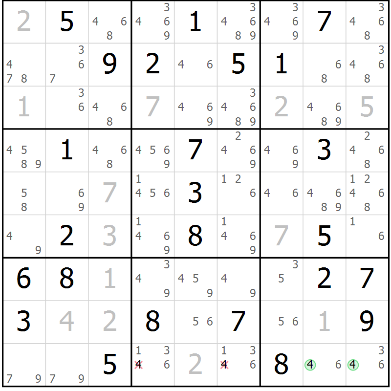 Position des candidats pour la solution de la Gr 65 page 68 du magazine de sudoku Sudoku Suprême n° 037