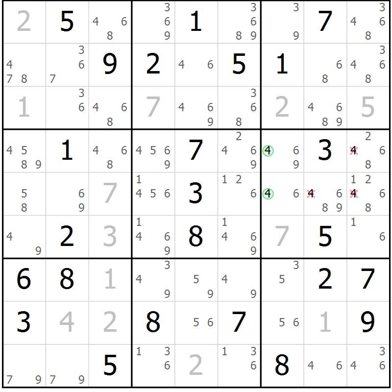 Position des candidats pour la solution de la Gr 65 page 68 du magazine de sudoku Sudoku Suprême n° 037