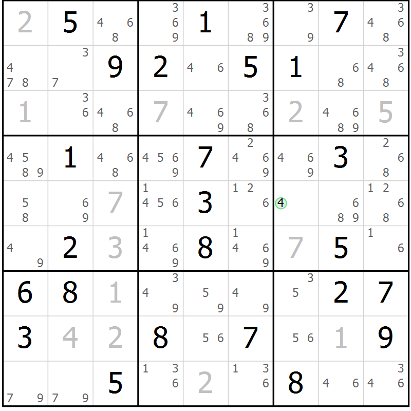 Position des candidats pour la solution de la Gr 65 page 68 du magazine de sudoku Sudoku Suprême n° 037