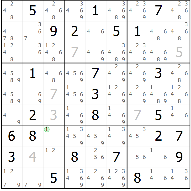 Position des candidats pour la solution de la Gr 65 page 68 du magazine de sudoku Sudoku Suprême n° 037