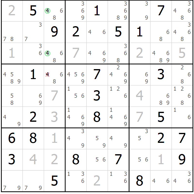 Position des candidats pour la solution de la Gr 65 page 68 du magazine de sudoku Sudoku Suprême n° 037