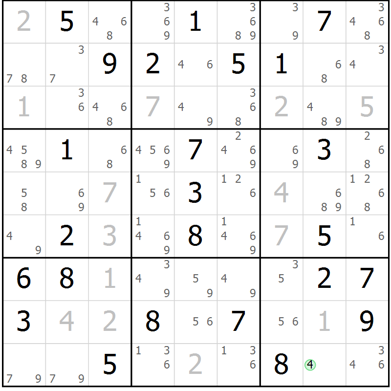 Position des candidats pour la solution de la Gr 65 page 68 du magazine de sudoku Sudoku Suprême n° 037
