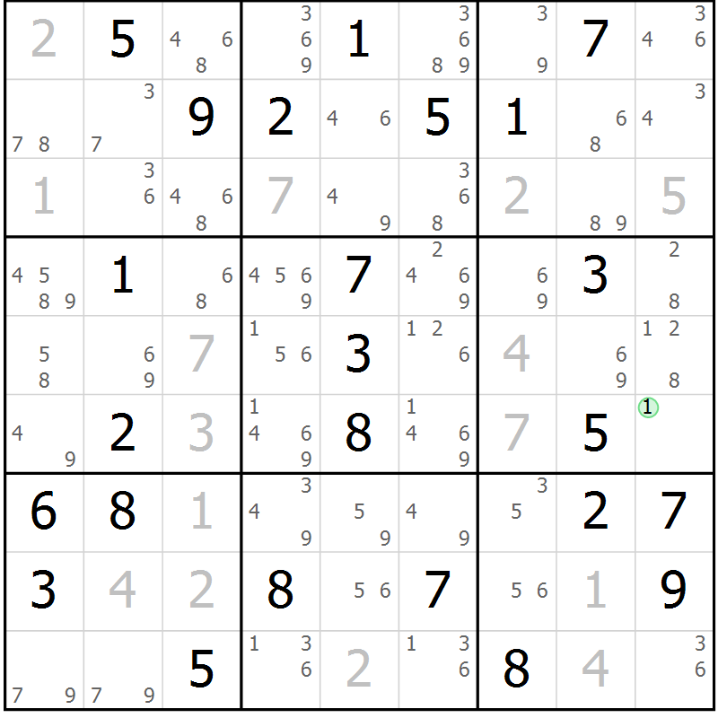 Position des candidats pour la solution de la Gr 65 page 68 du magazine de sudoku Sudoku Suprême n° 037