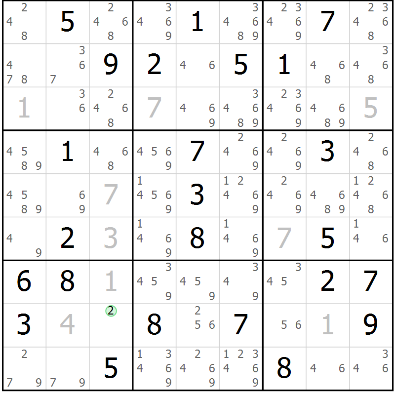 Position des candidats pour la solution de la Gr 65 page 68 du magazine de sudoku Sudoku Suprême n° 037
