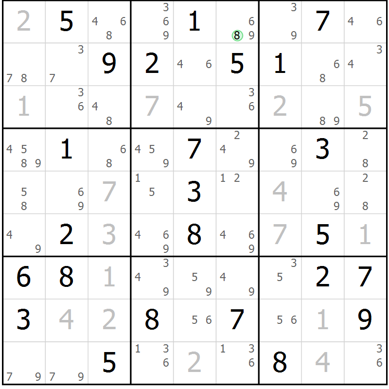 Position des candidats pour la solution de la Gr 65 page 68 du magazine de sudoku Sudoku Suprême n° 037