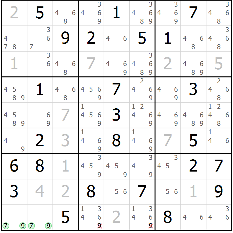 Position des candidats pour la solution de la Gr 65 page 68 du magazine de sudoku Sudoku Suprême n° 037