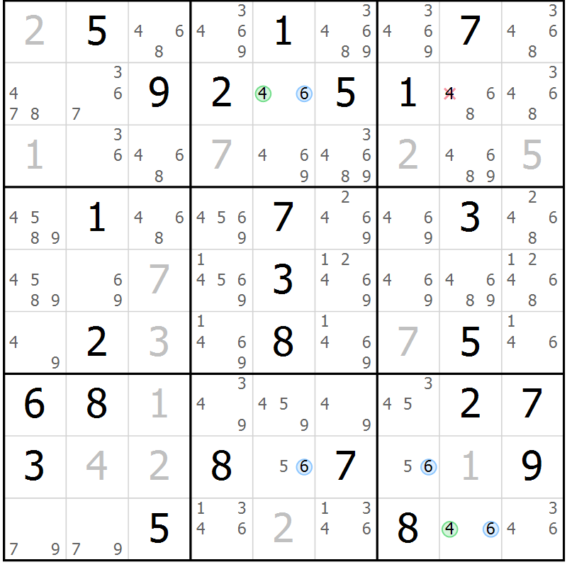 Position des candidats pour la solution de la Gr 65 page 68 du magazine de sudoku Sudoku Suprême n° 037