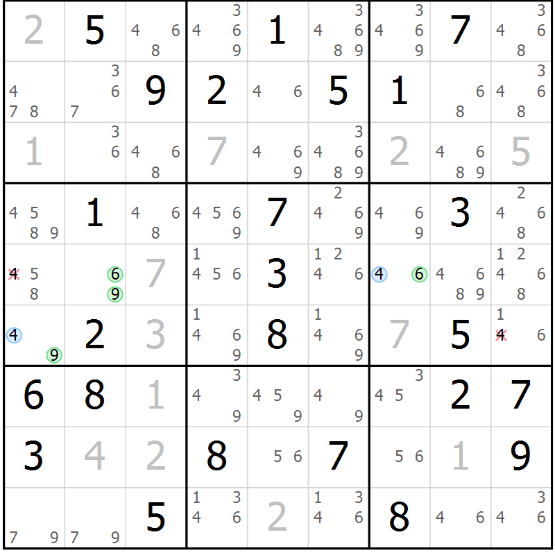 Position des candidats pour la solution de la Gr 65 page 68 du magazine de sudoku Sudoku Suprême n° 037