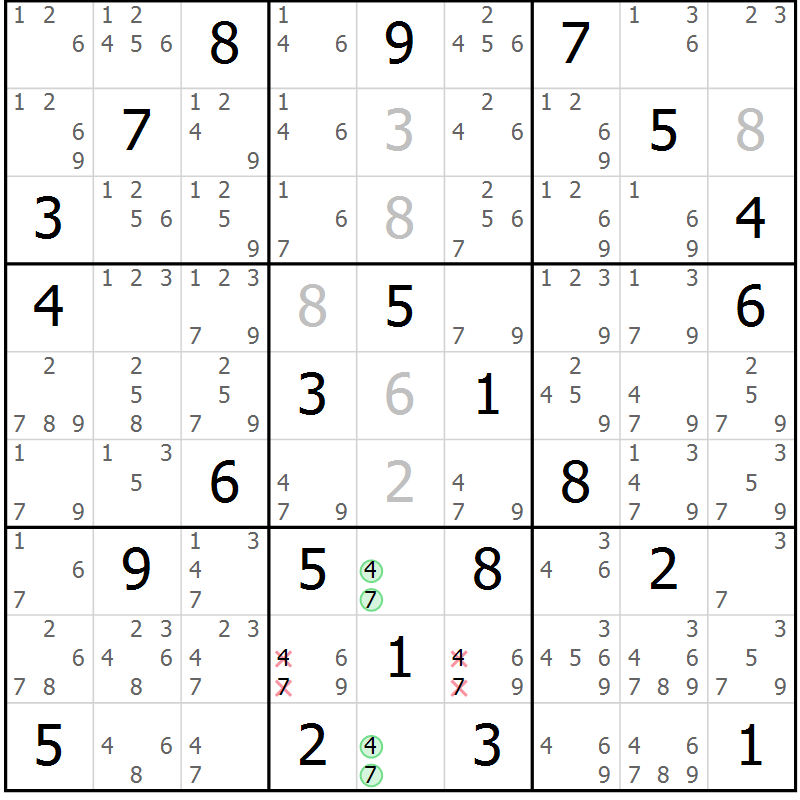 Position des candidats pour la solution de la Gr 66 page 69 du magazine de sudoku Sudoku Suprême n° 037