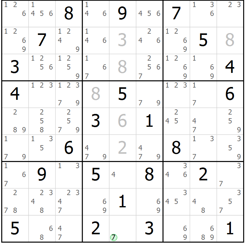 Position des candidats pour la solution de la Gr 66 page 69 du magazine de sudoku Sudoku Suprême n° 037