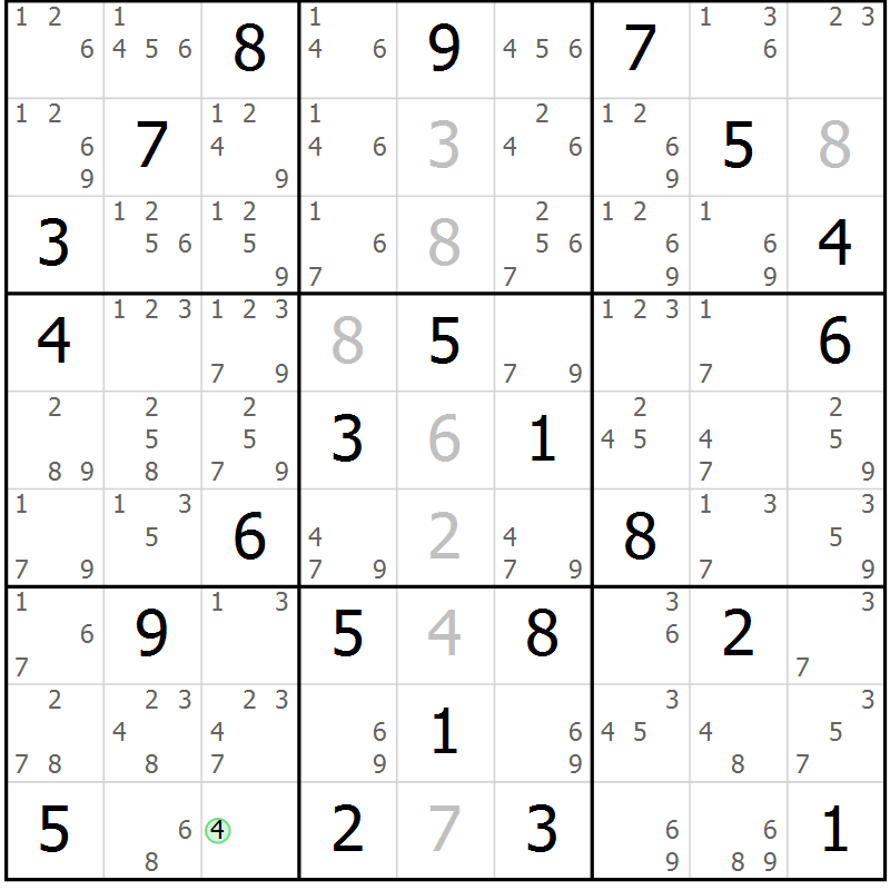 Position des candidats pour la solution de la Gr 66 page 69 du magazine de sudoku Sudoku Suprême n° 037