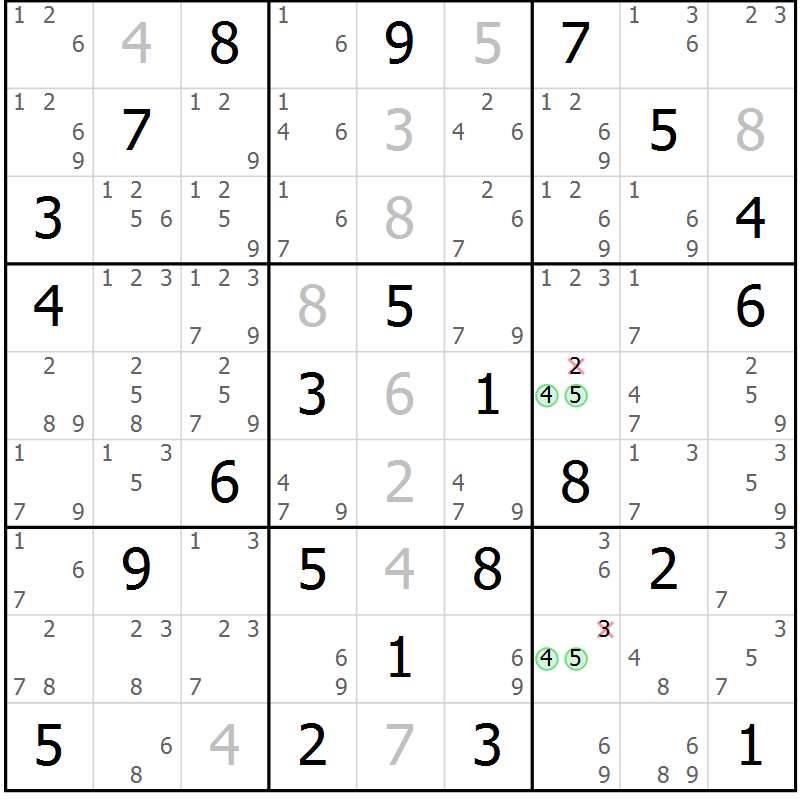 Position des candidats pour la solution de la Gr 66 page 69 du magazine de sudoku Sudoku Suprême n° 037