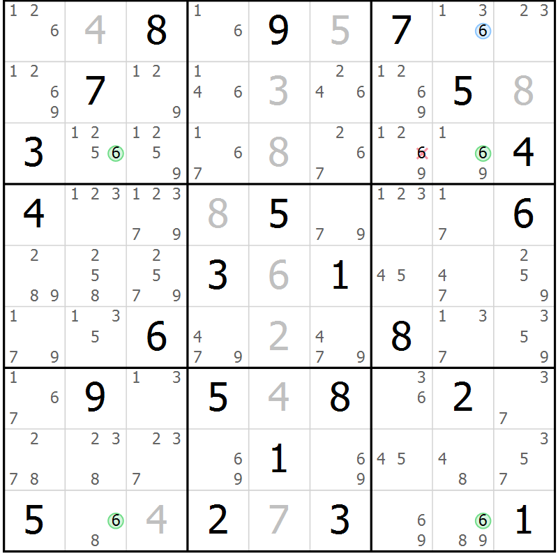 Position des candidats pour la solution de la Gr 66 page 69 du magazine de sudoku Sudoku Suprême n° 037