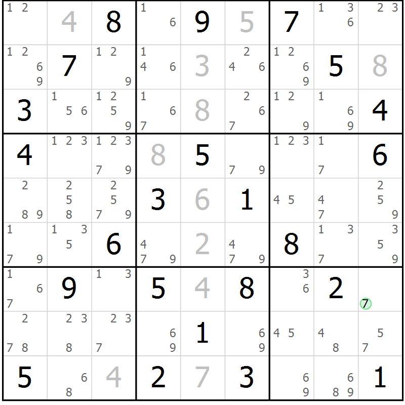 Position des candidats pour la solution de la Gr 66 page 69 du magazine de sudoku Sudoku Suprême n° 037