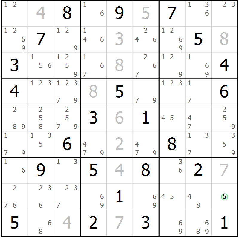Position des candidats pour la solution de la Gr 66 page 69 du magazine de sudoku Sudoku Suprême n° 037