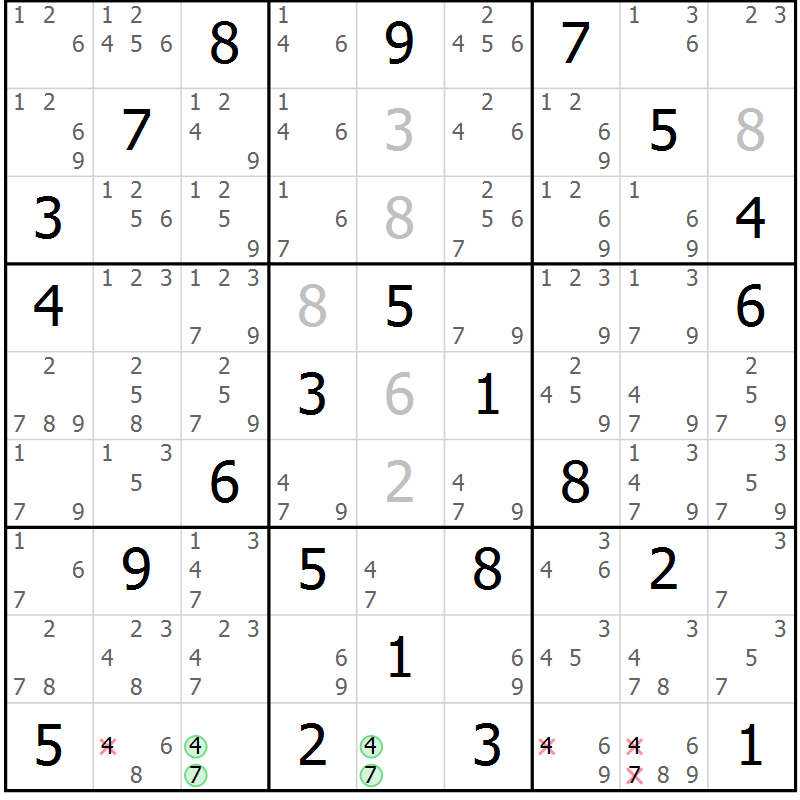 Position des candidats pour la solution de la Gr 66 page 69 du magazine de sudoku Sudoku Suprême n° 037
