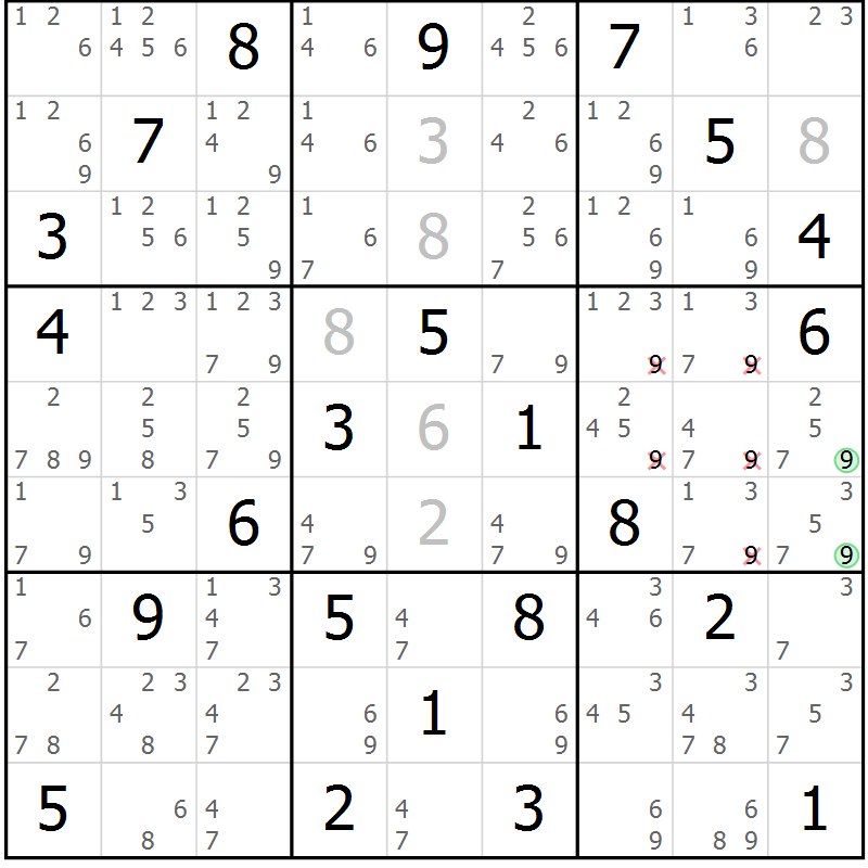 Position des candidats pour la solution de la Gr 66 page 69 du magazine de sudoku Sudoku Suprême n° 037