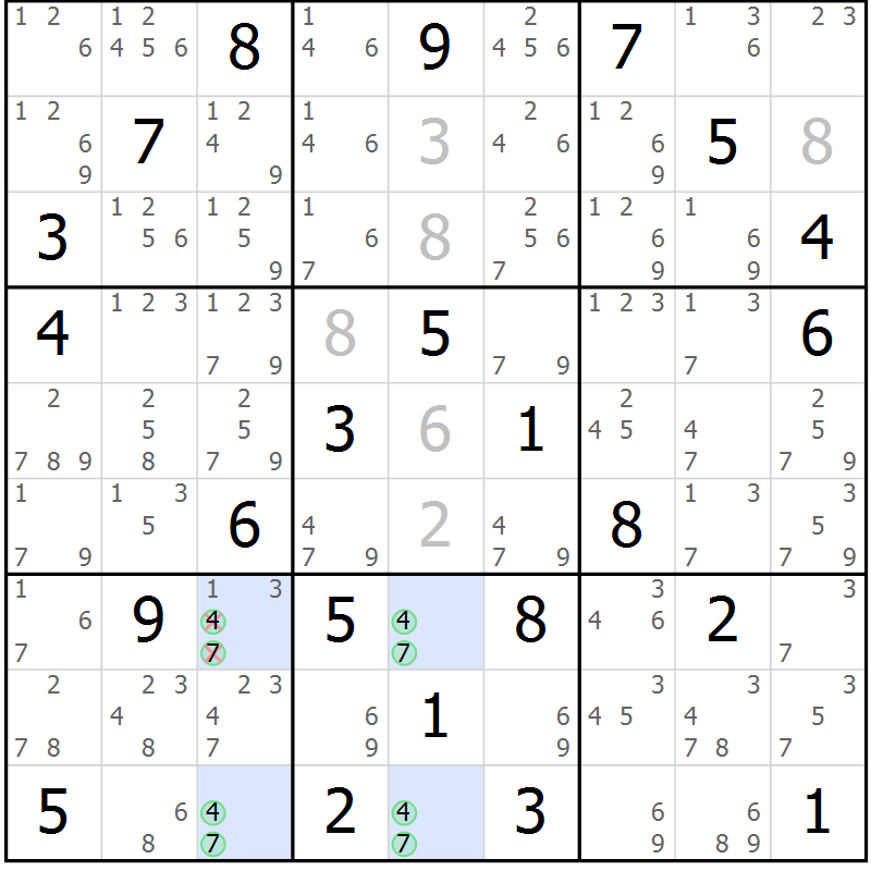 Position des candidats pour la solution de la Gr 66 page 69 du magazine de sudoku Sudoku Suprême n° 037