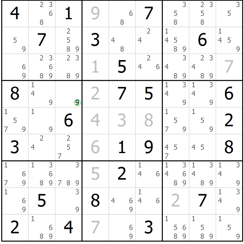Position des candidats pour la solution de la Gr 67 page 70 du magazine de sudoku Sudoku Suprême n° 037